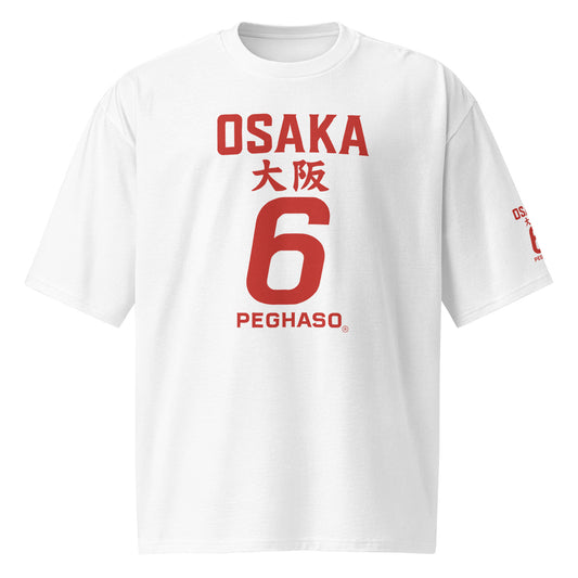 camiseta oversize holgada "OSAKA 6" blanca con estampado gráfico