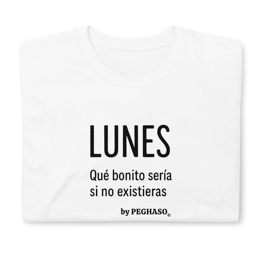 camiseta unisex blanca "LUNES" de algodón hilado con frase