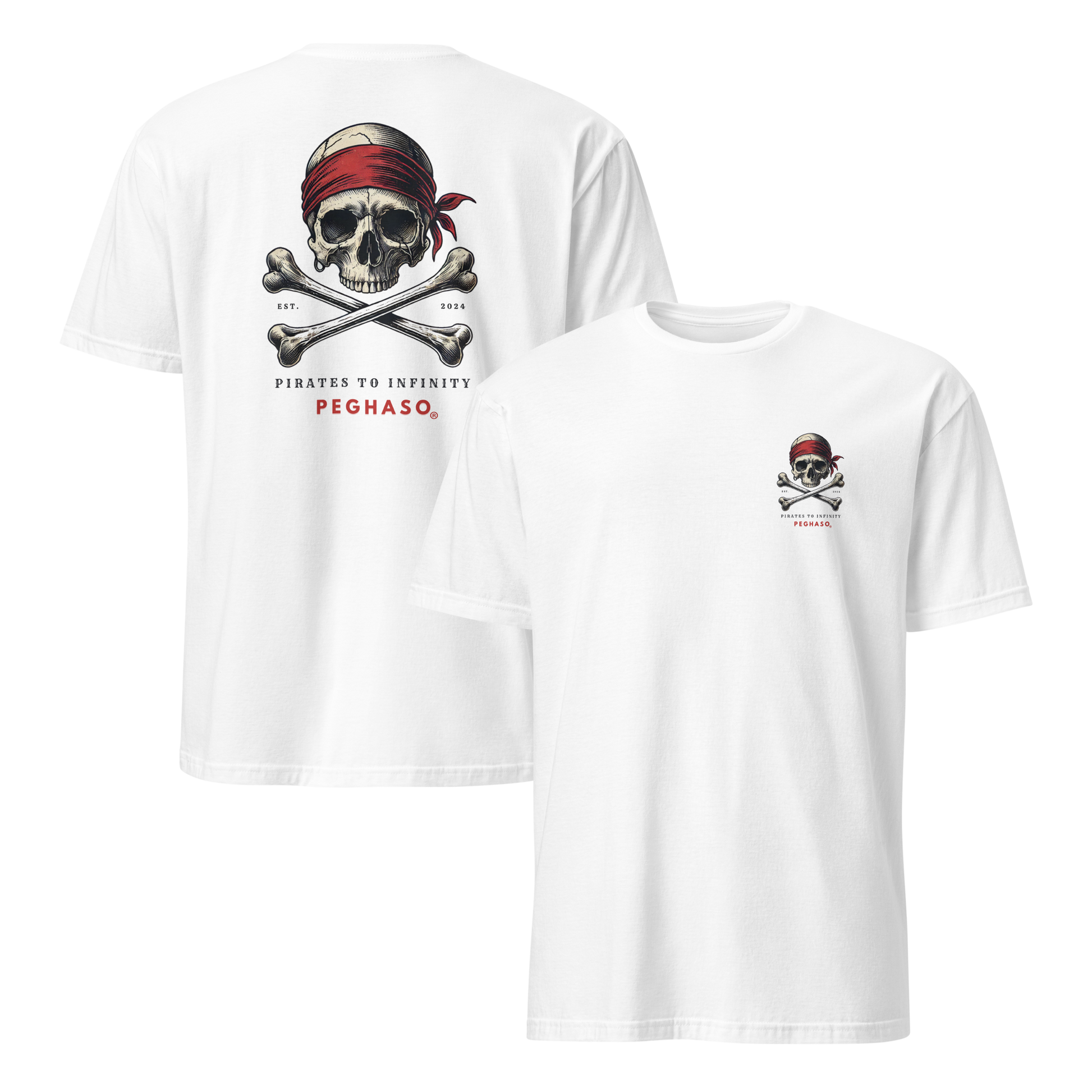 Espalda de camiseta oversize PEGHASO® CARABELA blanca con logo de marca.