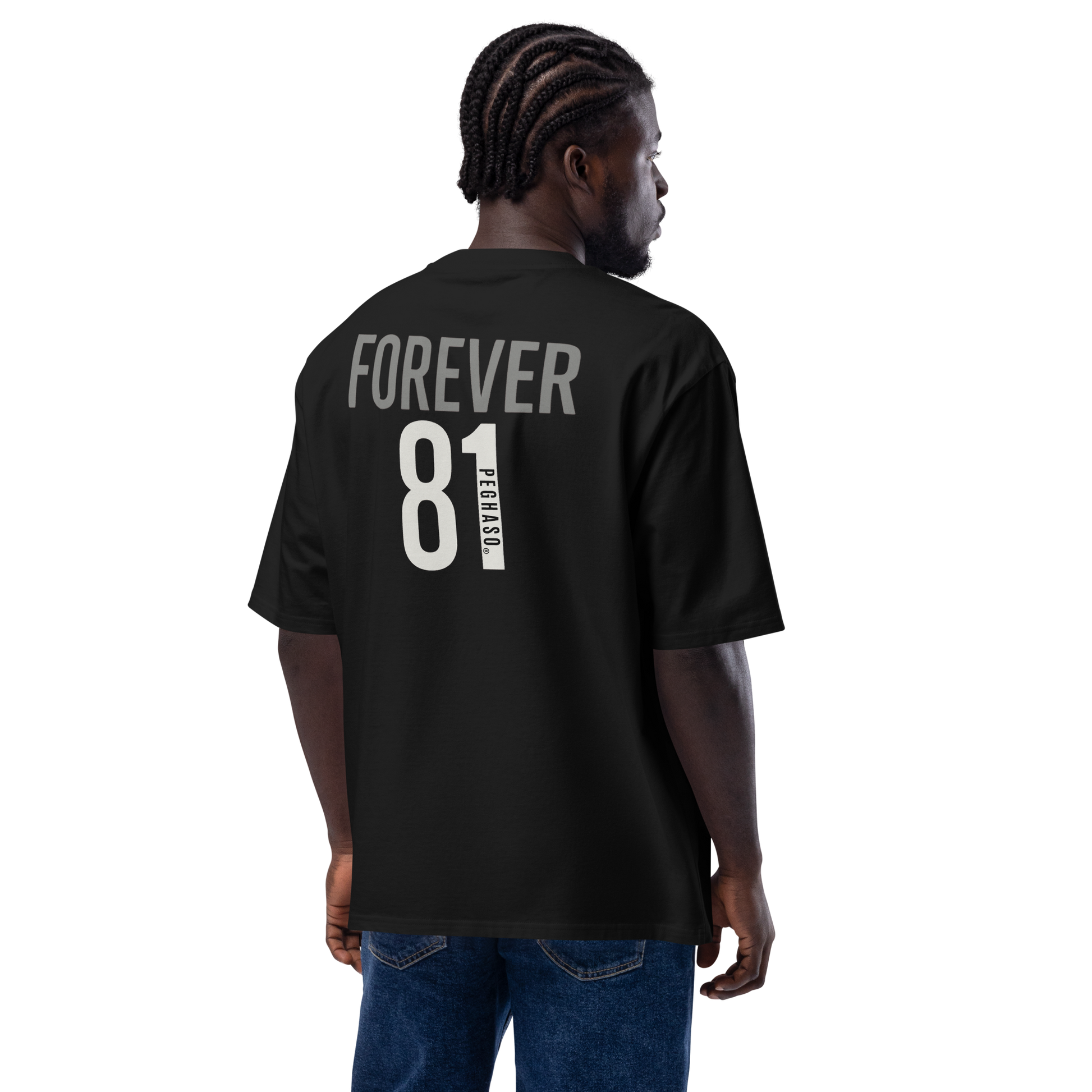 Camiseta oversize negra "FOREVER 81" de algodón para hombre