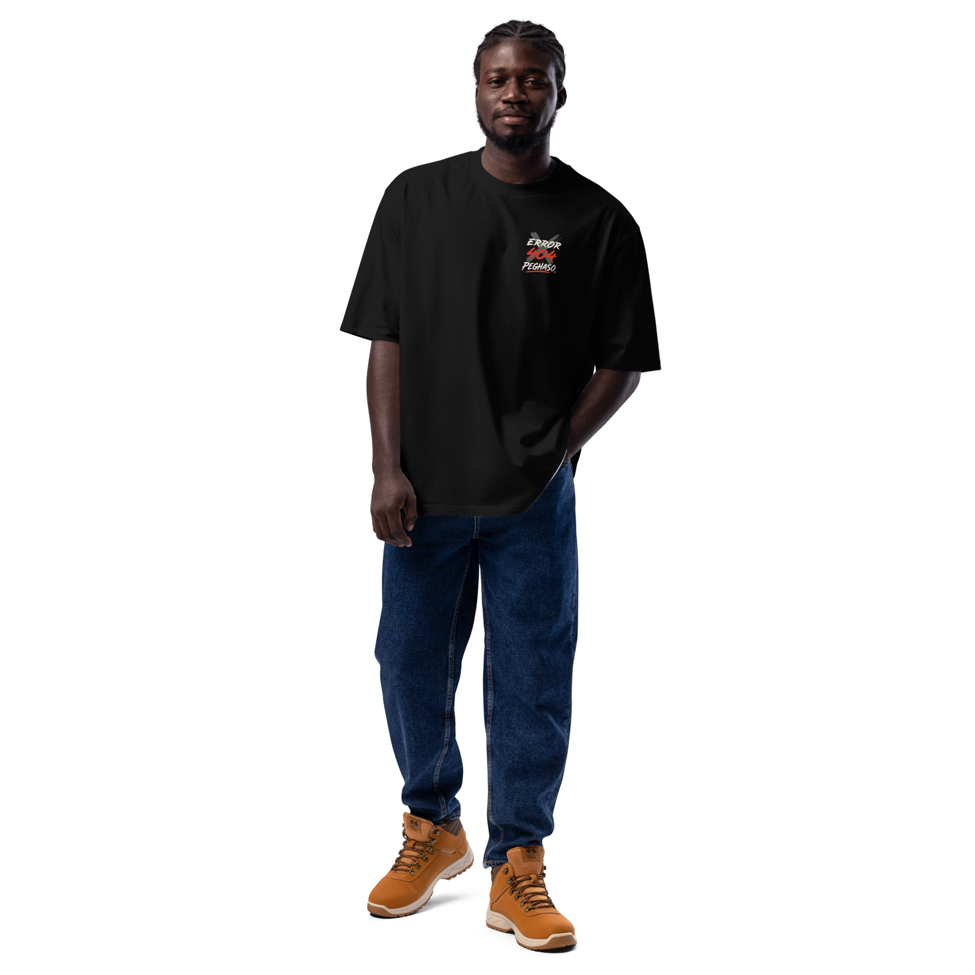 camiseta oversize HOMBRE "ERROR 404" negra con estampado disruptivo