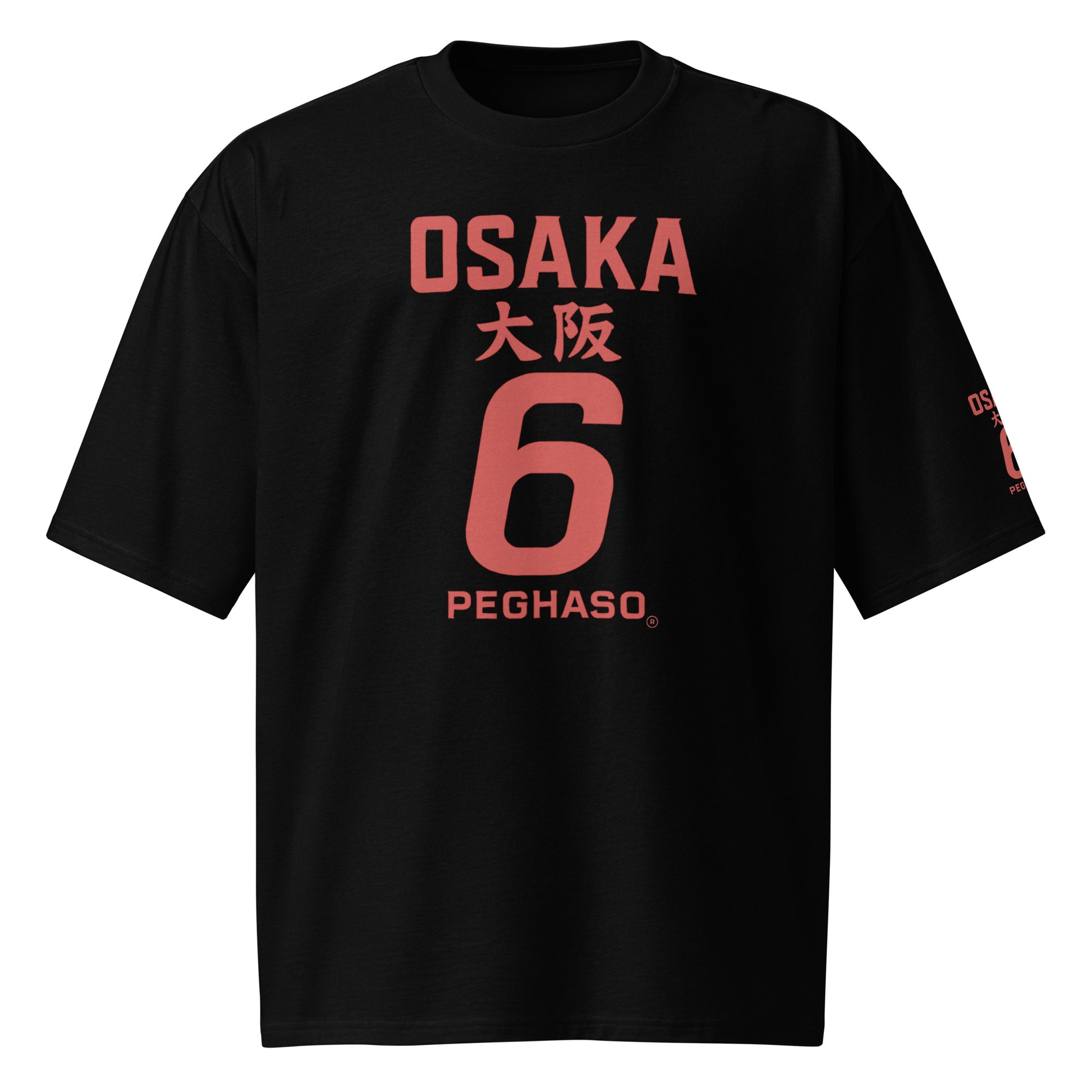 camiseta oversize unisex "OSAKA 6" negra con estampado gráfico