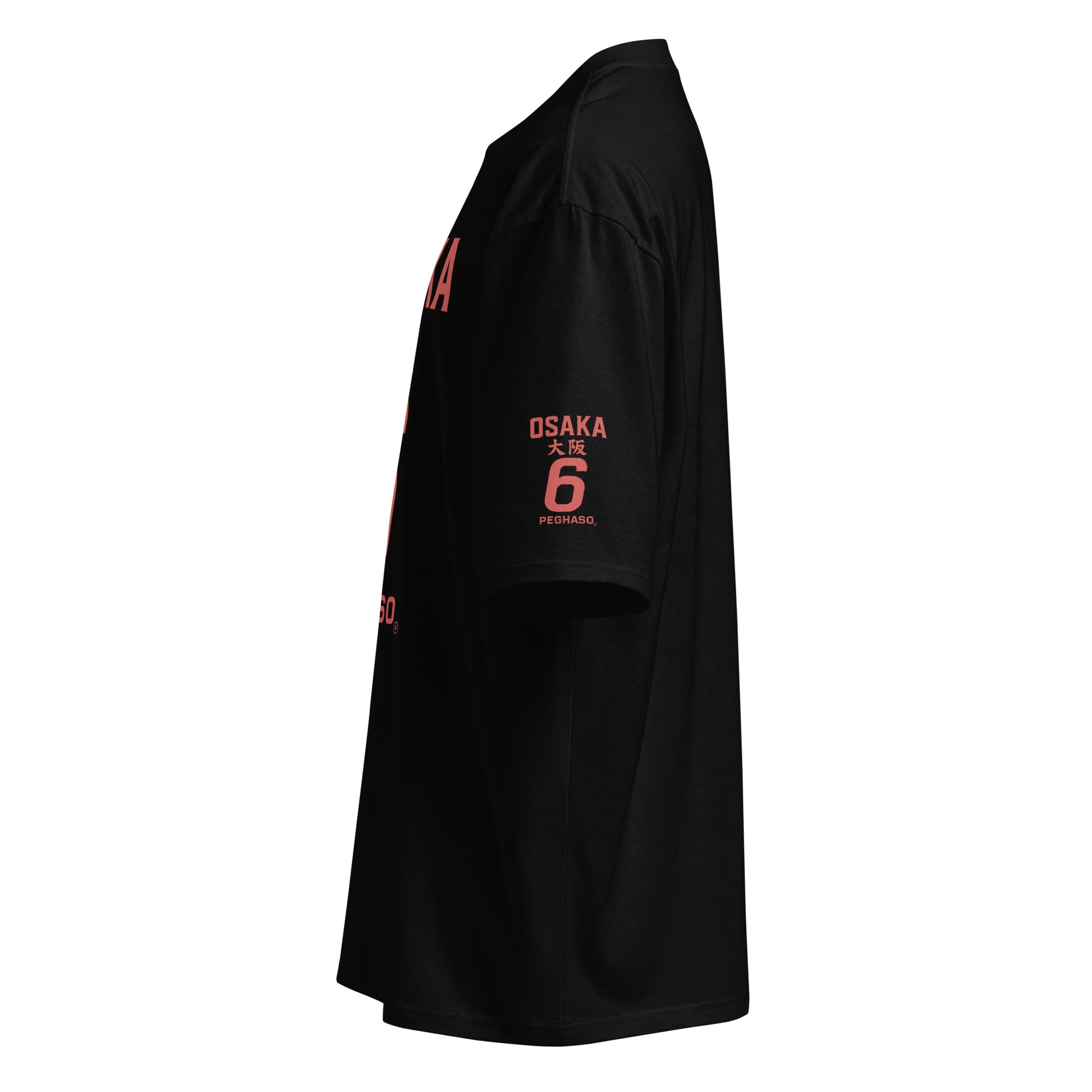 camiseta oversize unisex "OSAKA 6" negra con estampado gráfico