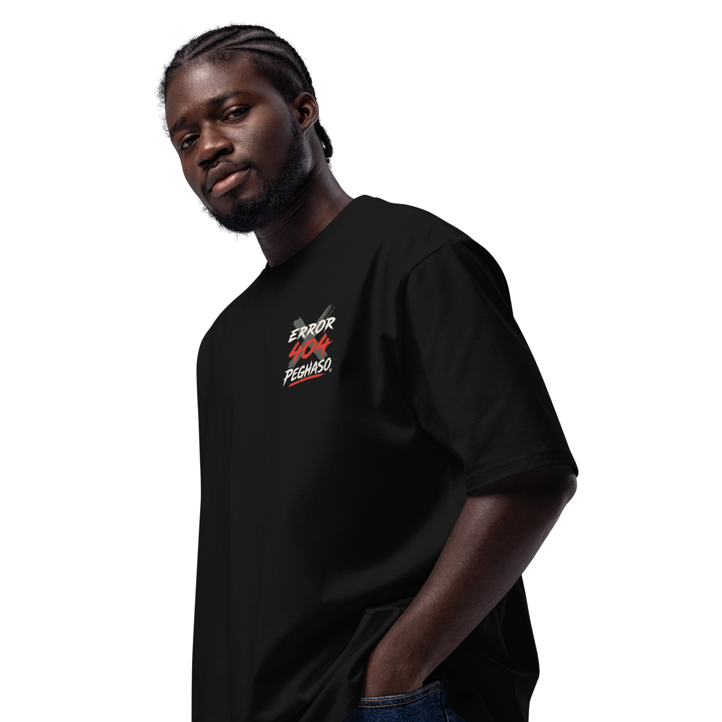 modelo vistiendo camiseta ancha "ERROR 404" de algodón streetwear
