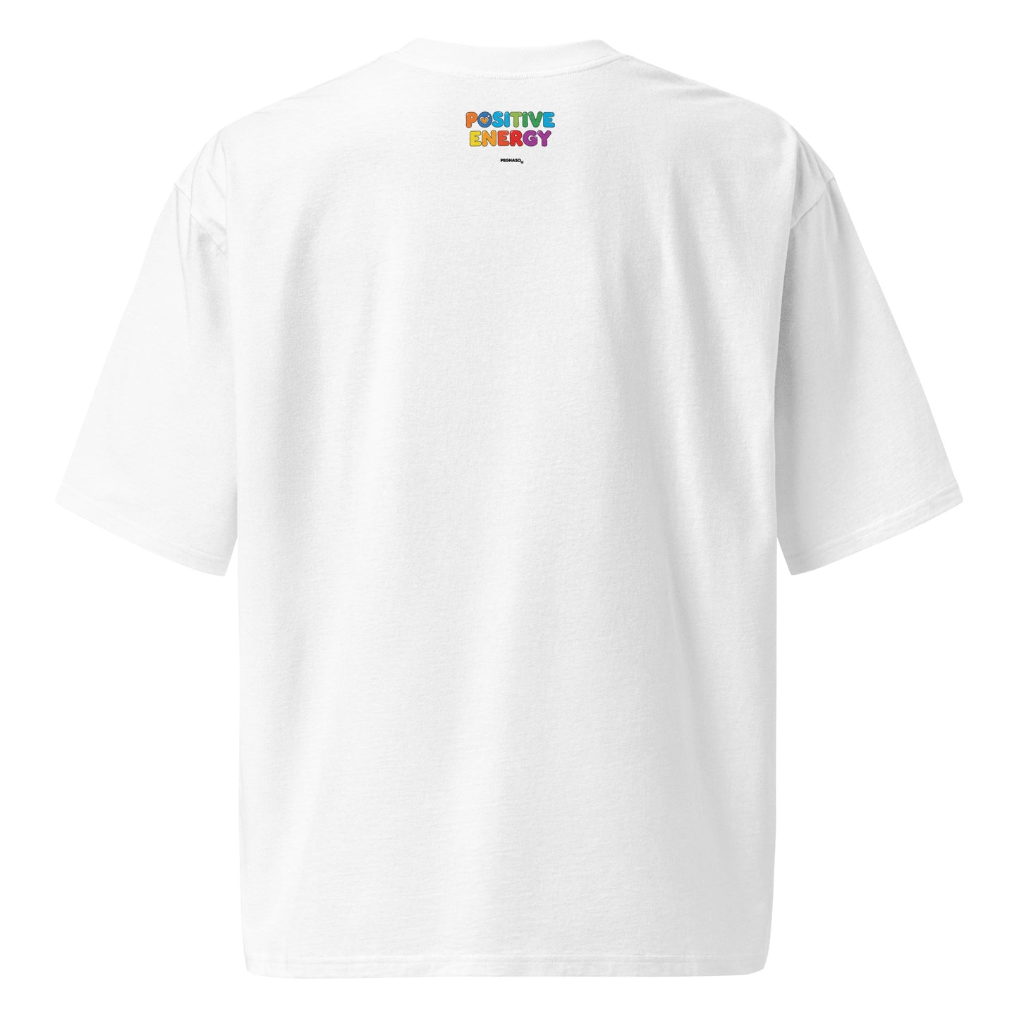 Espalda de la camiseta PEGHASO® POSITIVE ENERGY blanca oversize con pequeño logo en cuello