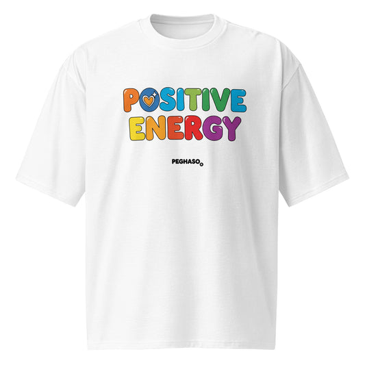Camiseta PEGHASO® POSITIVE ENERGY blanca oversize de algodón duradero con estampado frontal multicolor