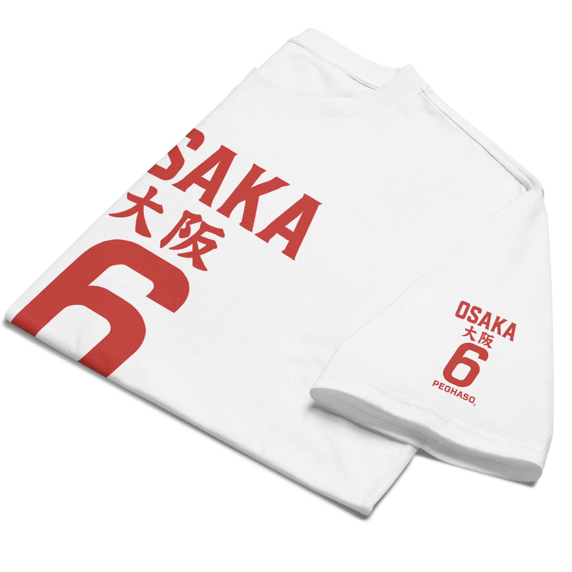camiseta oversize holgada "OSAKA 6" blanca con estampado gráfico