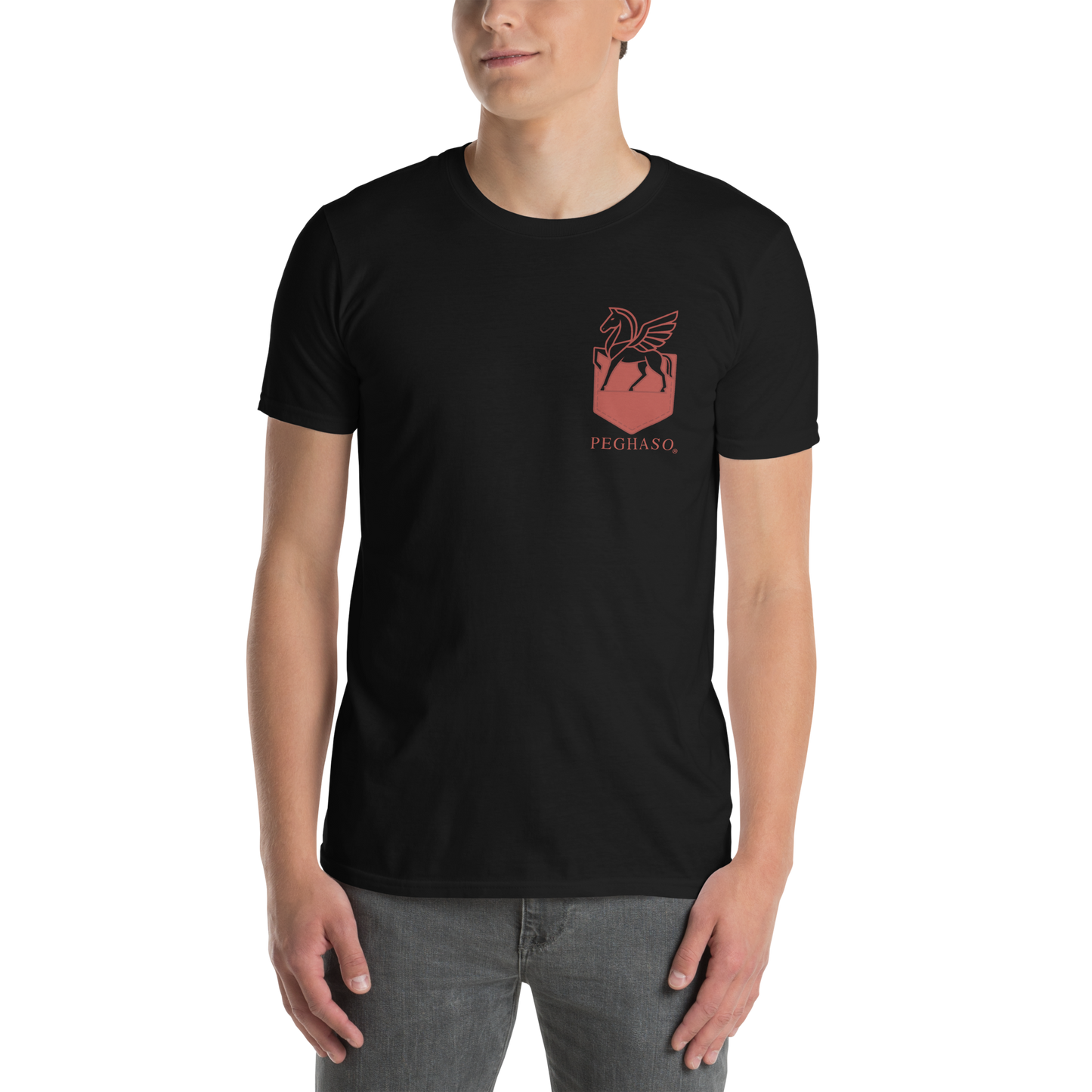 camiseta de verano de hombre negra PEGHASO® Legacy negra de manga corta, estilo urbano. corte clásco.