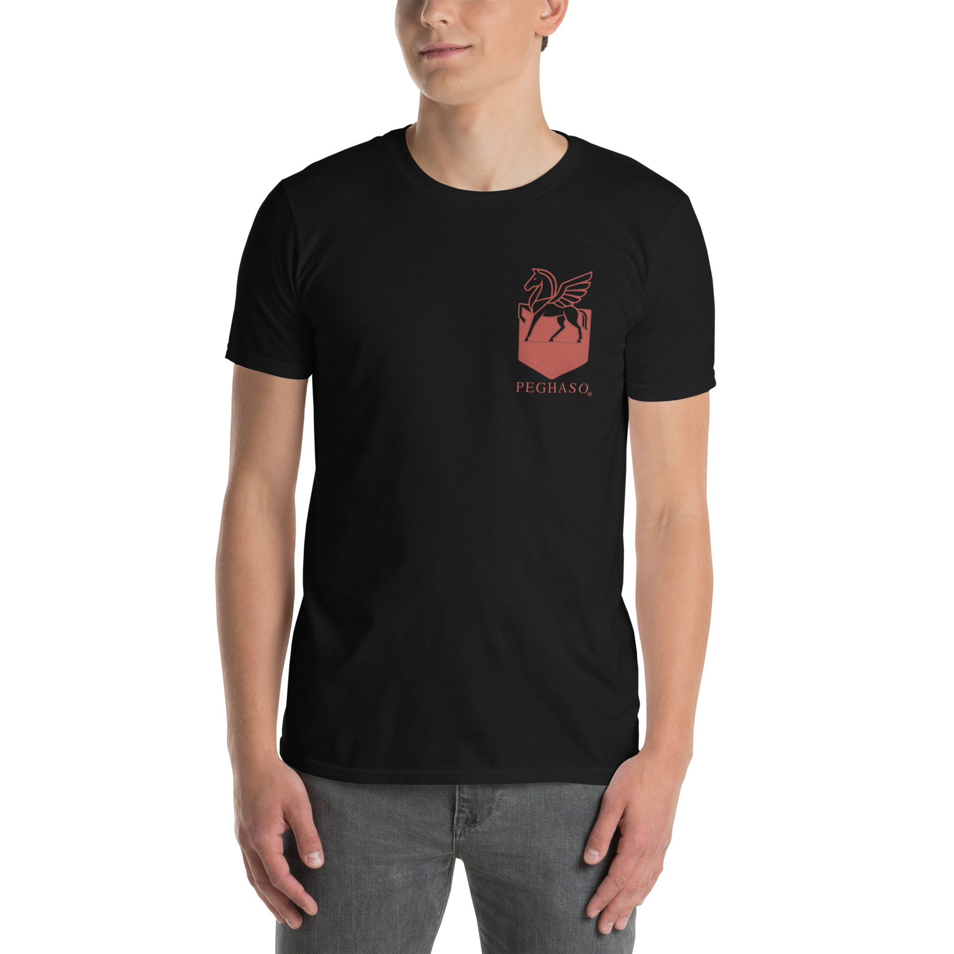 camiseta de verano de hombre negra PEGHASO® Legacy negra de manga corta, estilo urbano. corte clásco.