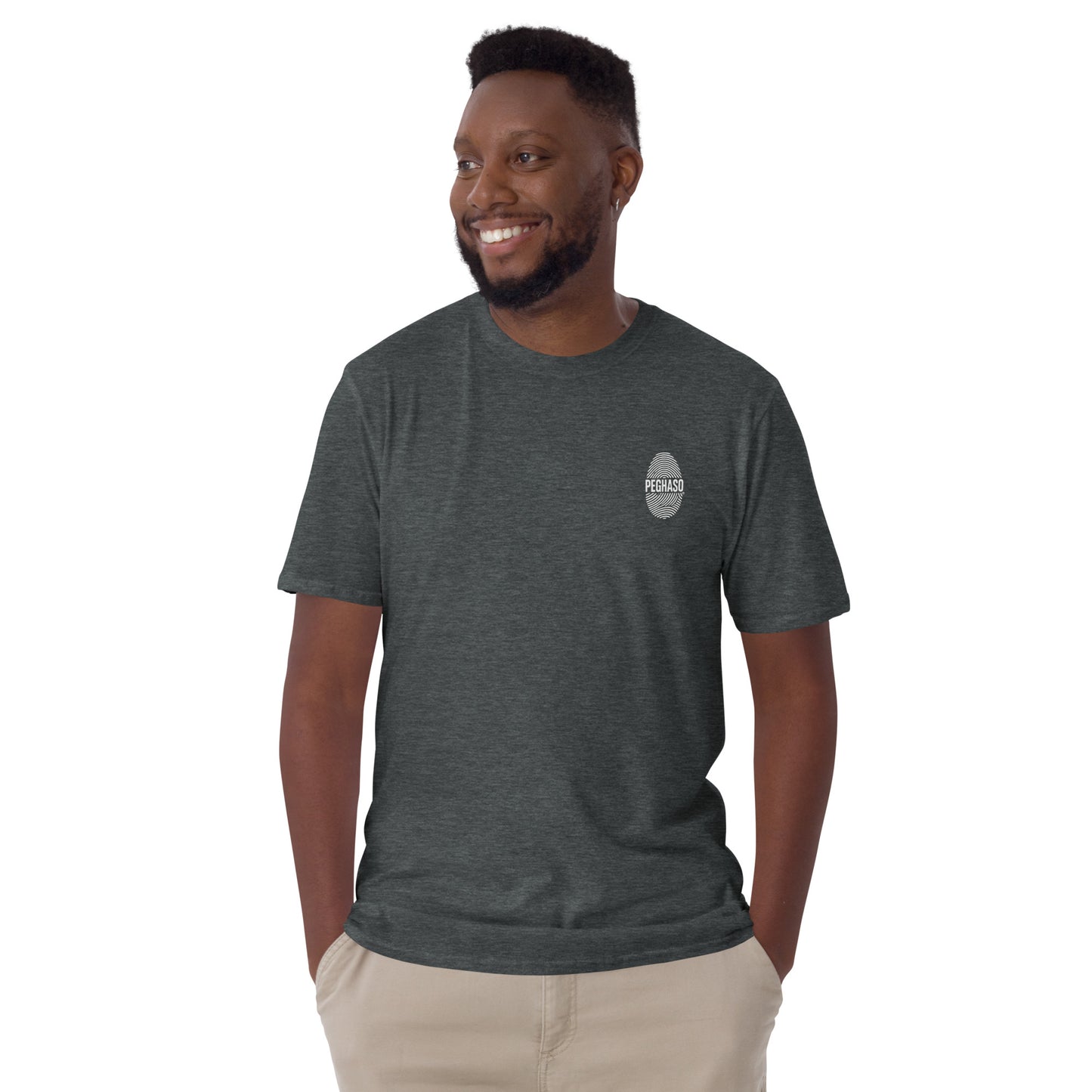 Camiseta hombre gris sport PEGHASO® HUELLA de manga corta, con diseño de huella dactilar y logo, estilo streetwear.