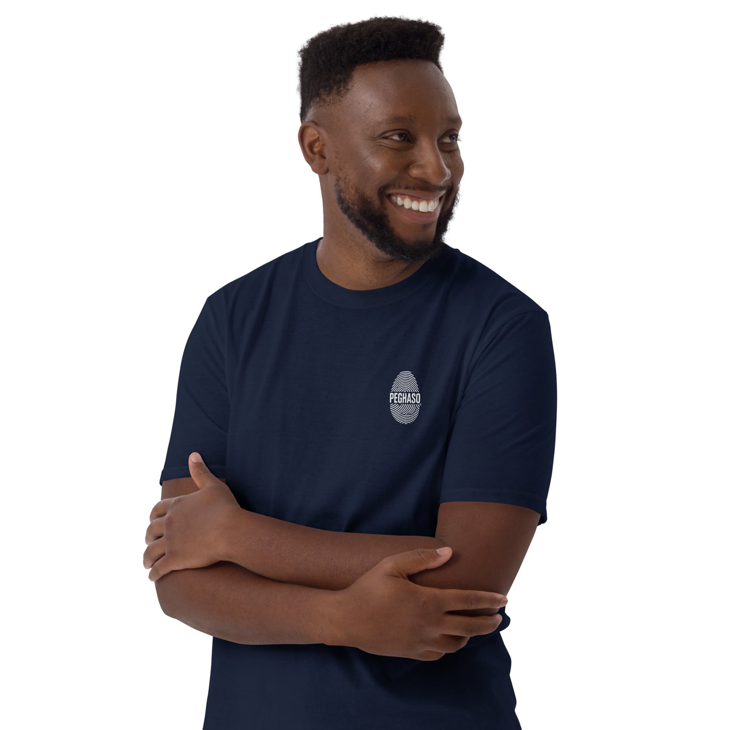 Camiseta hombre azul PEGHASO® HUELLA de manga corta, con diseño de huella dactilar y logo, estilo streetwear.