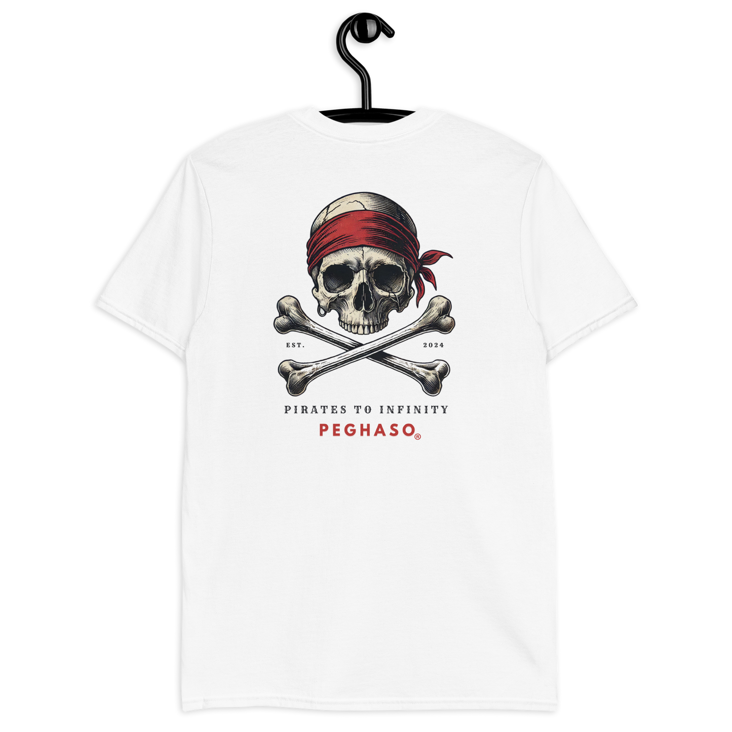 Espalda de camiseta oversize PEGHASO® CARABELA blanca con logo de marca.