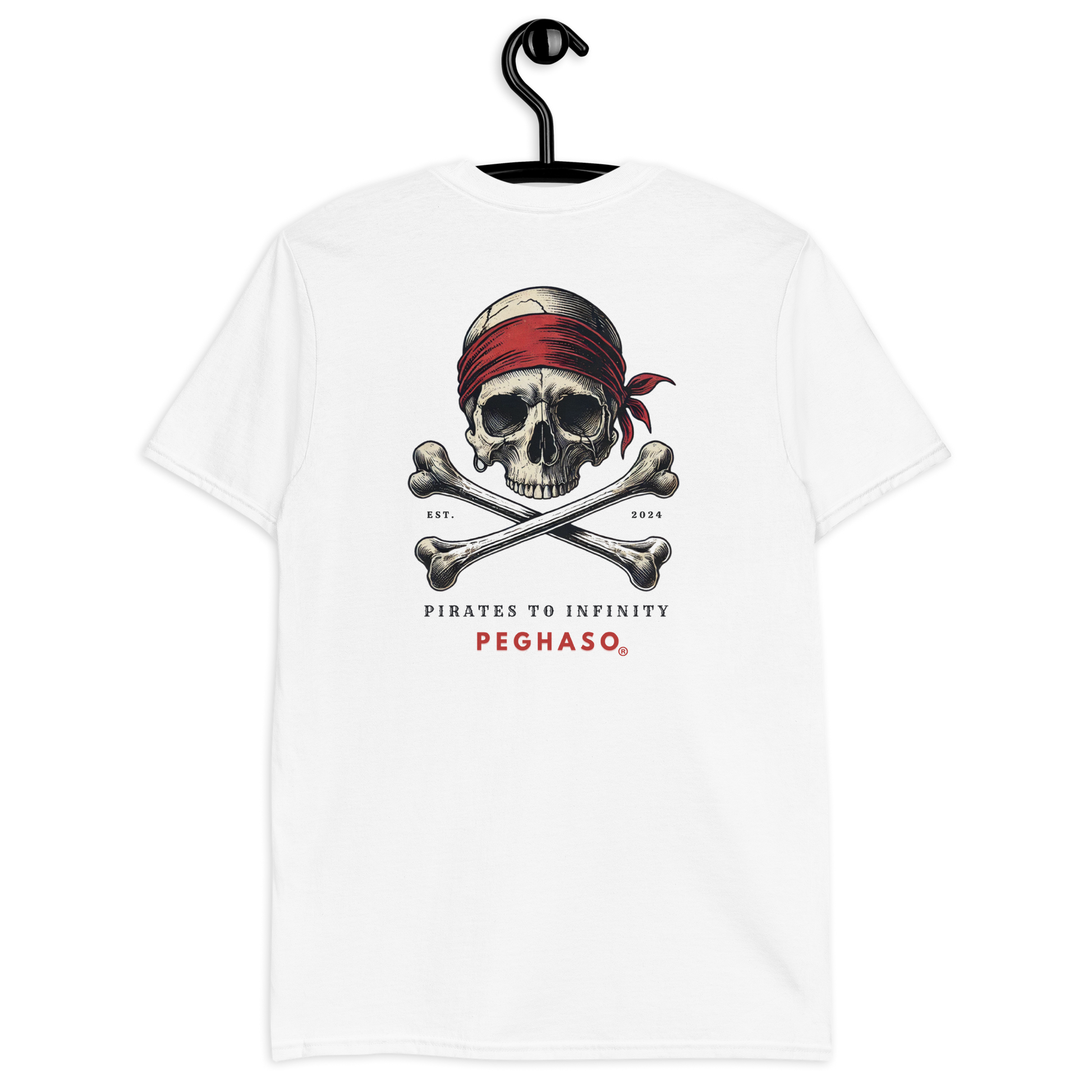 Espalda de camiseta oversize PEGHASO® CARABELA blanca con logo de marca.