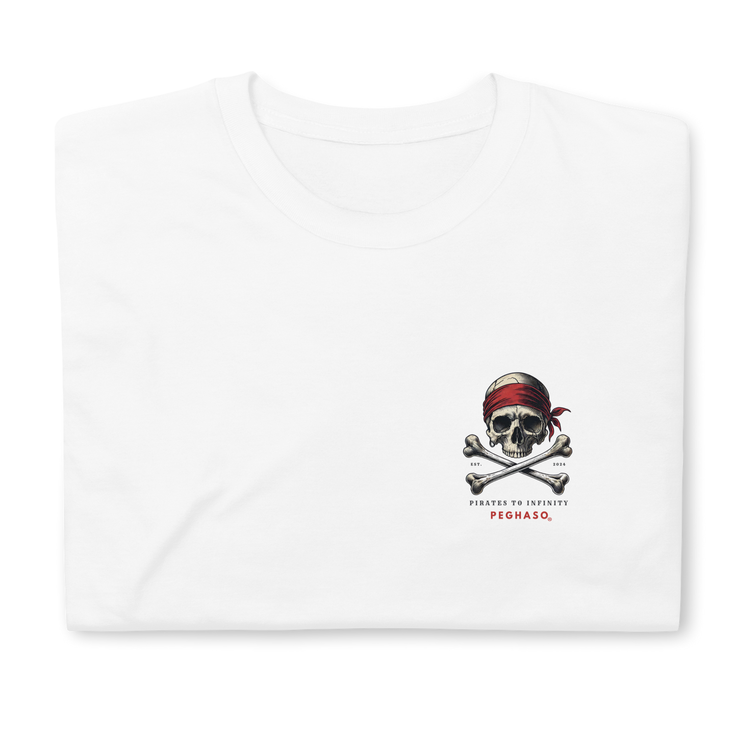Camiseta PEGHASO® CARABELA oversize blanca para hombre con diseño de calavera pirata, algodón orgánico.