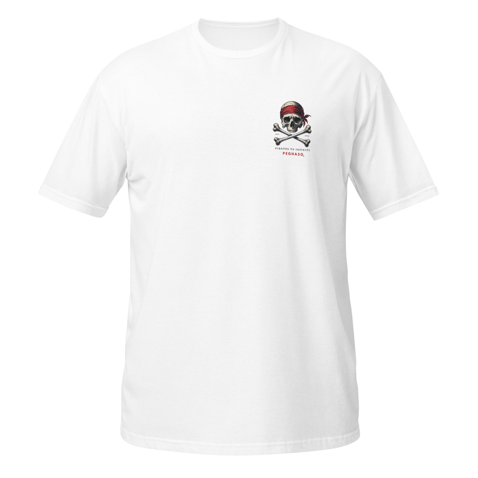 Camiseta PEGHASO® CARABELA oversize blanca para hombre con diseño de calavera pirata, algodón orgánico.