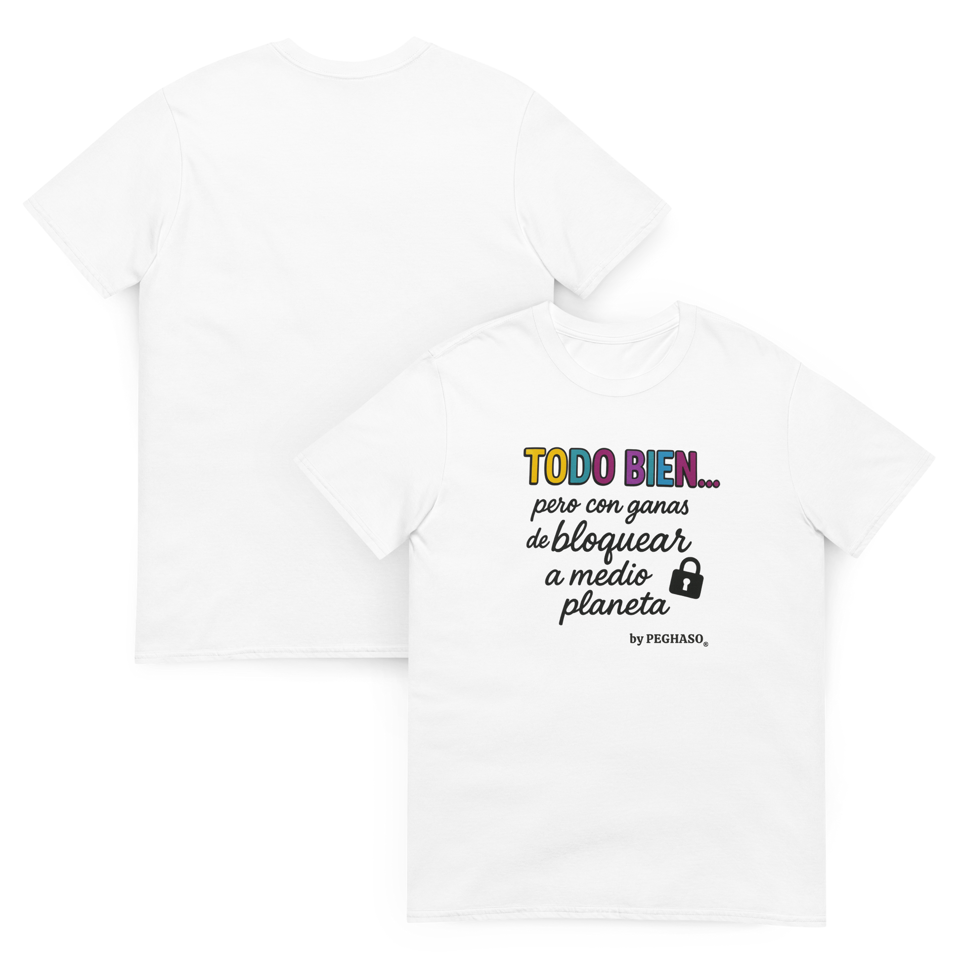 detalle del estampado de la camiseta "BLOQUEANDO A MEDIO PLANETA"