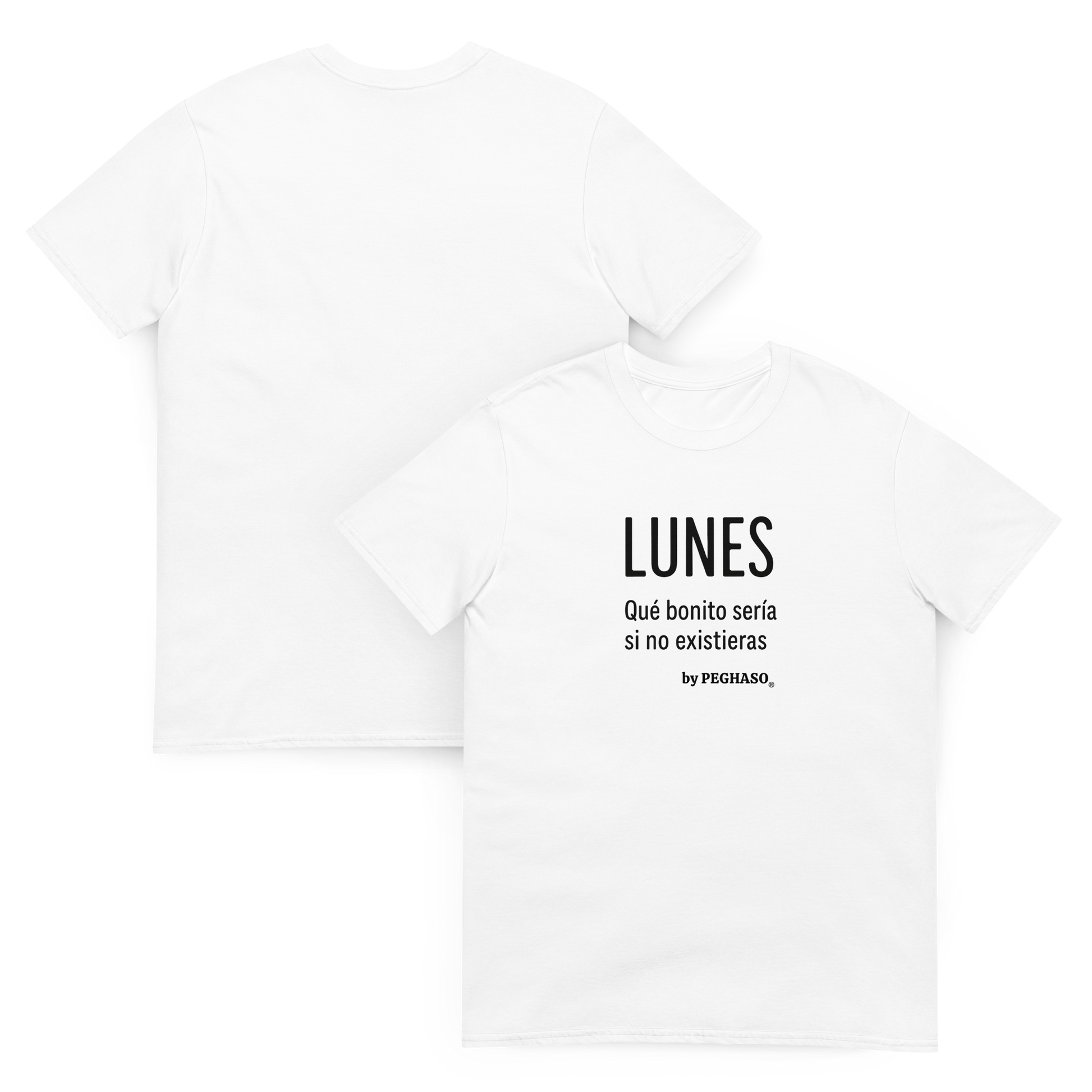 camiseta unisex blanca "LUNES" de algodón hilado con frase
