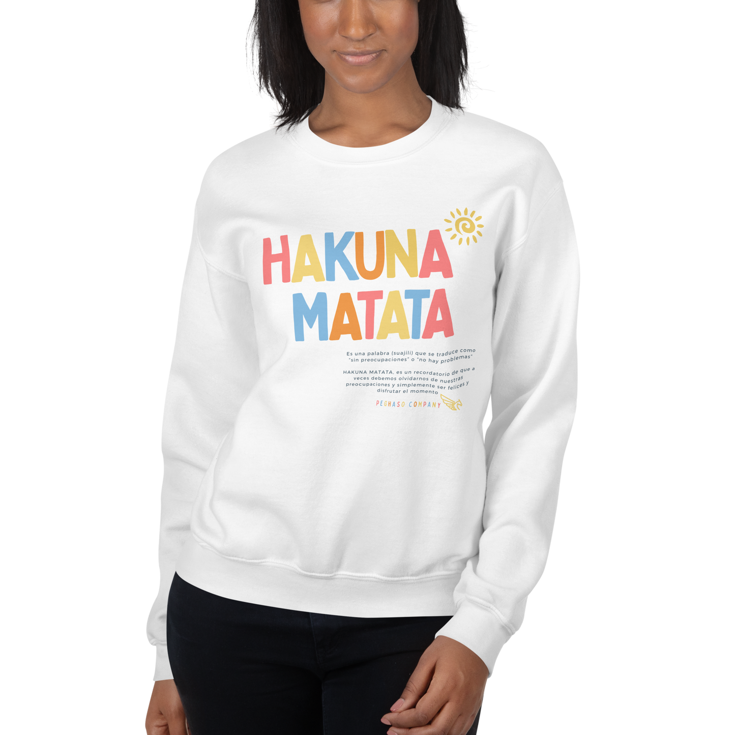 sudadera unisex PEGHASO HAKUNA MATATA - Blanca, Algodon, estilo casual
