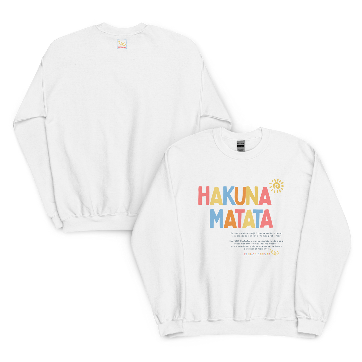 sudadera unisex PEGHASO HAKUNA MATATA - Blanca, Algodon, estilo casual
