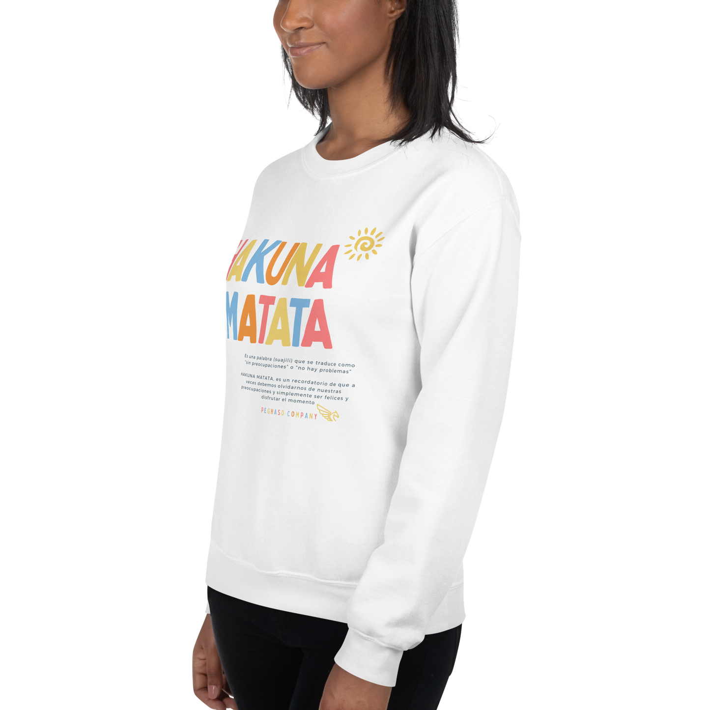 sudadera unisex PEGHASO HAKUNA MATATA - Blanca, Algodon, estilo casual