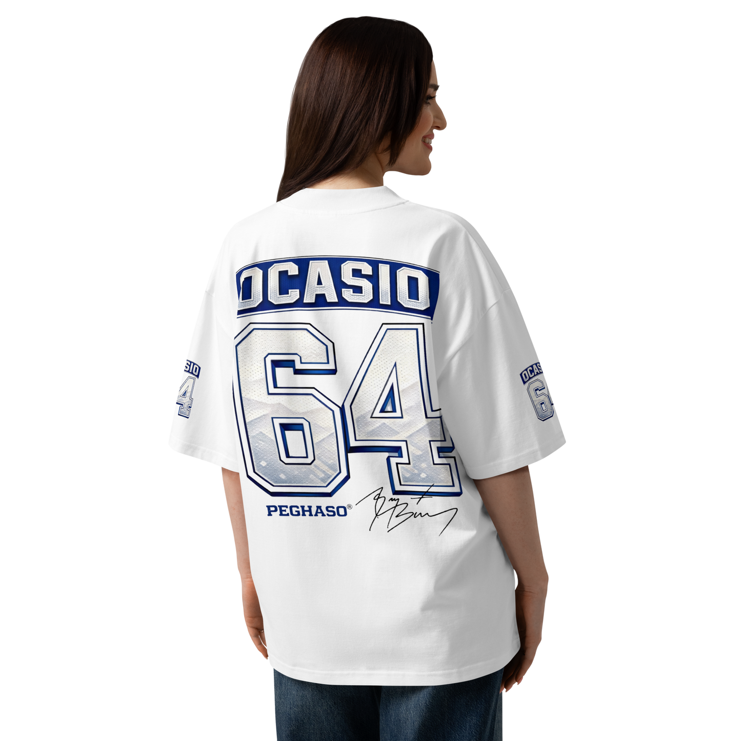 Camiseta Ocasio 64 Bad Bunny Super Bowl espalda con firma BAD BUNNY Peghaso