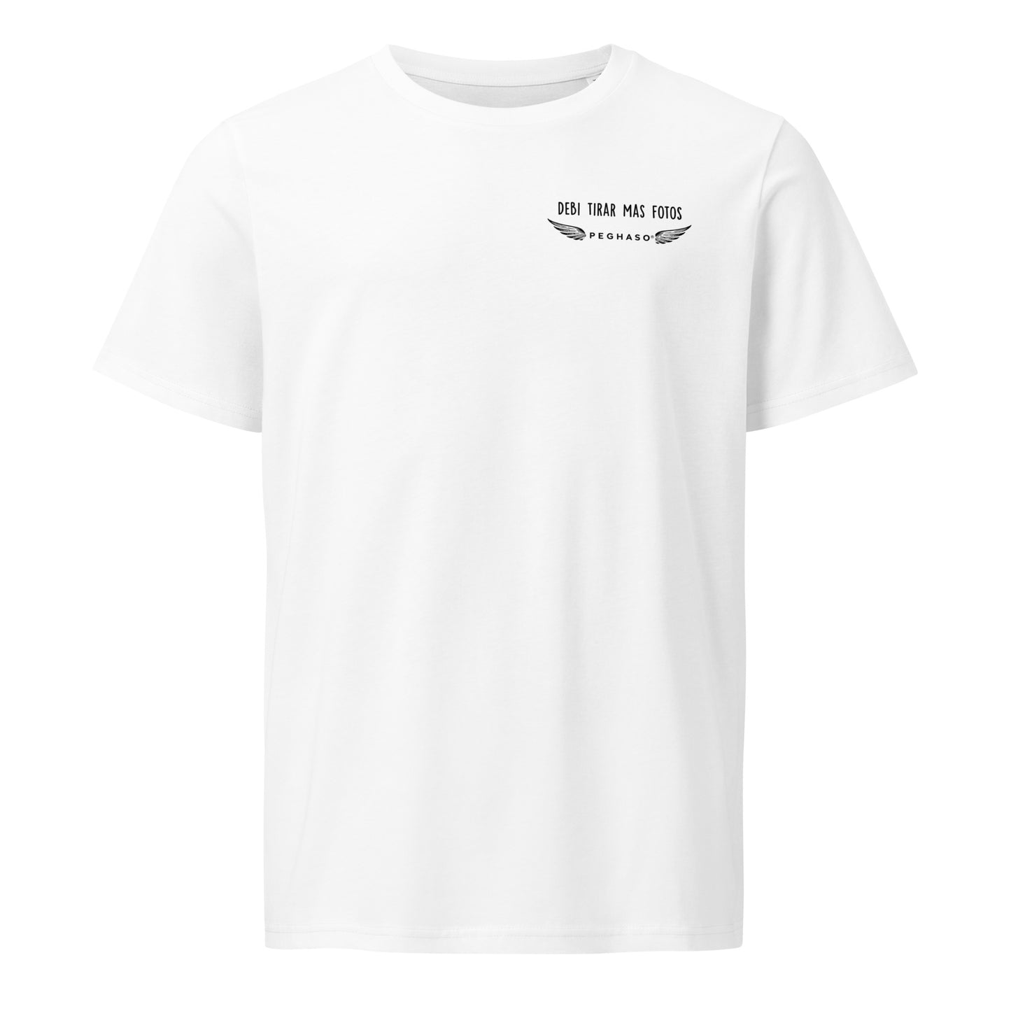 Camiseta blanca Peghaso con diseño de palmeras y frase Debí Tirar Más Fotos estilo Bad Bunny.