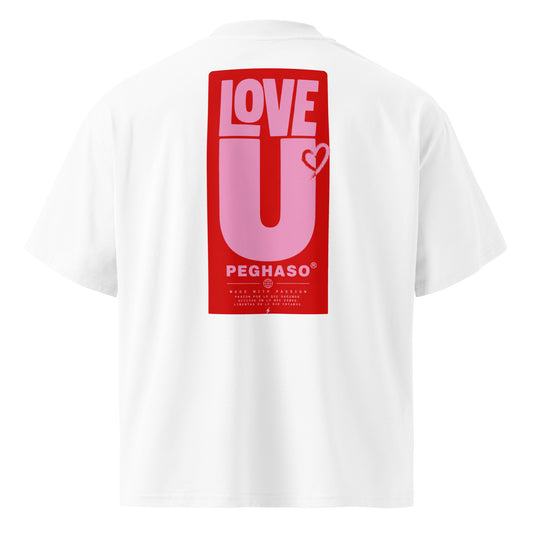Camiseta Oversize LOVE U PEGHASO Blanca - Vista Trasera - Diseño Streetwear Exclusivo