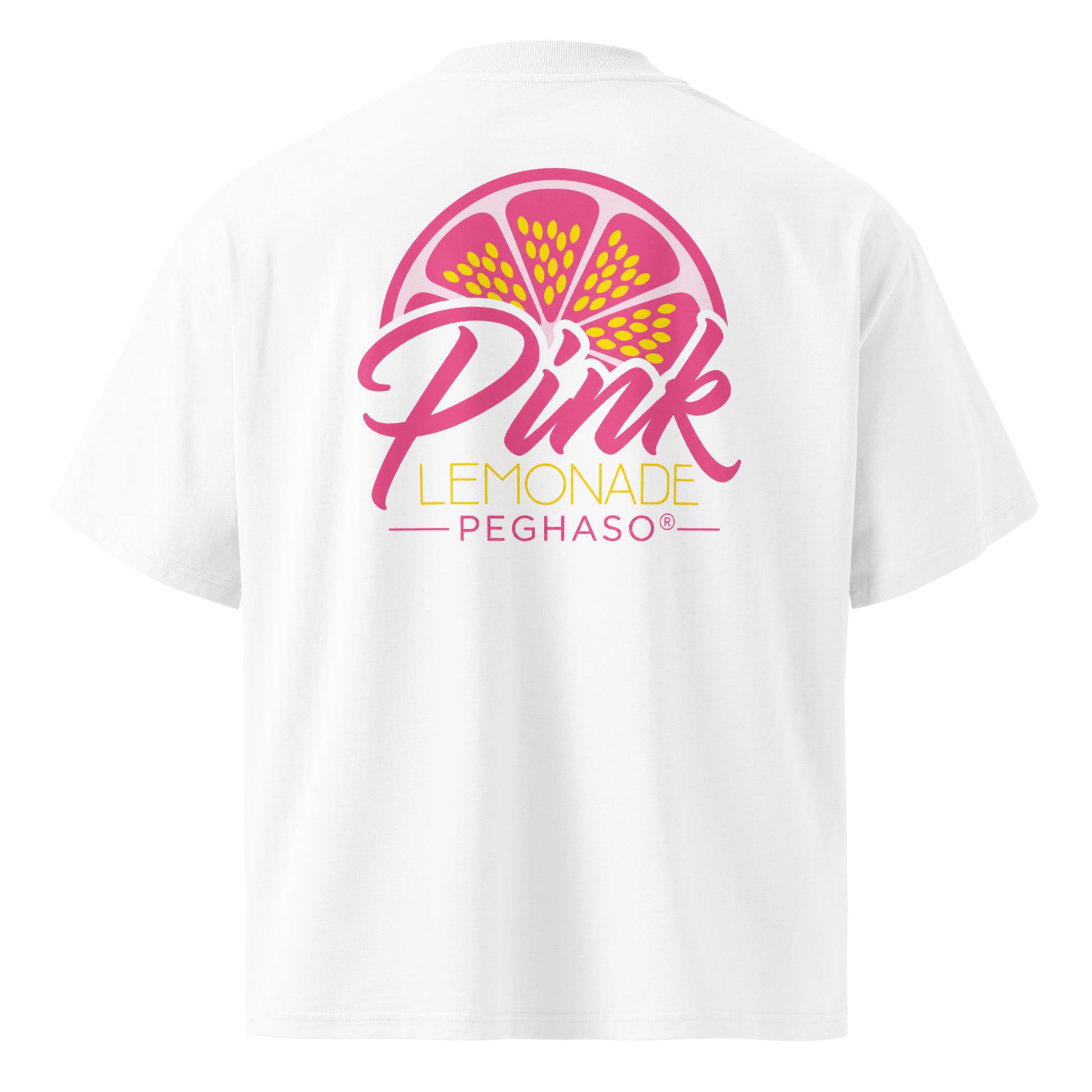 Camiseta-oversize-blanca-diseño-espalda-pink-lemonade-algodon-organico-peghaso-camiseta-verano fruta