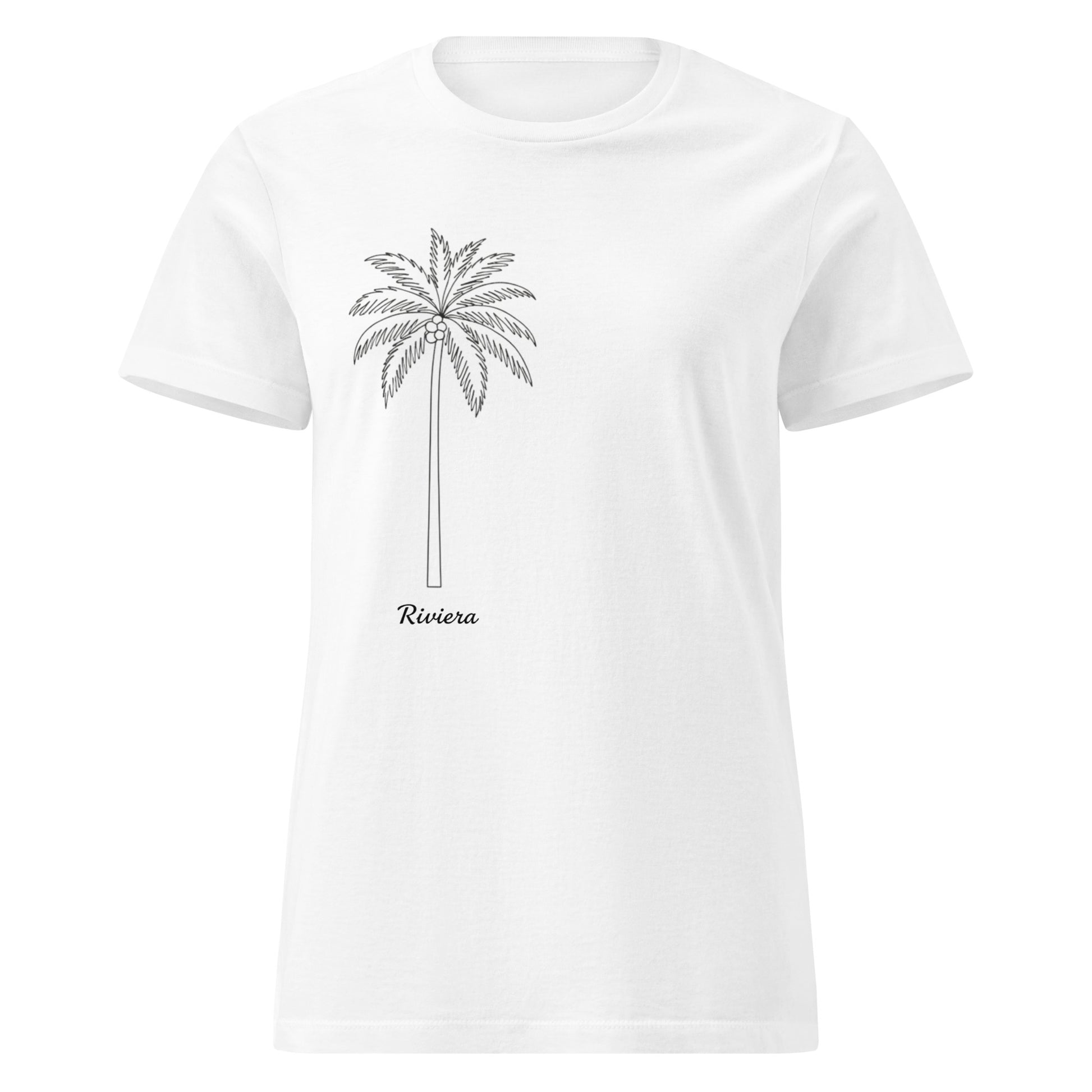Camiseta de playa elegante mujer blanca algodon diseño palmera