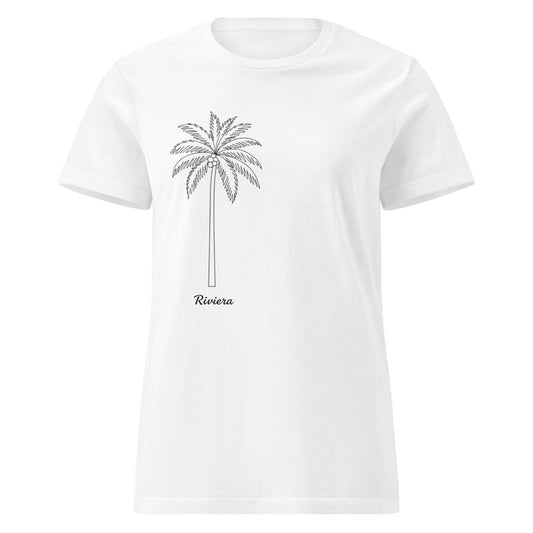 Camiseta de playa elegante mujer blanca algodon diseño palmera