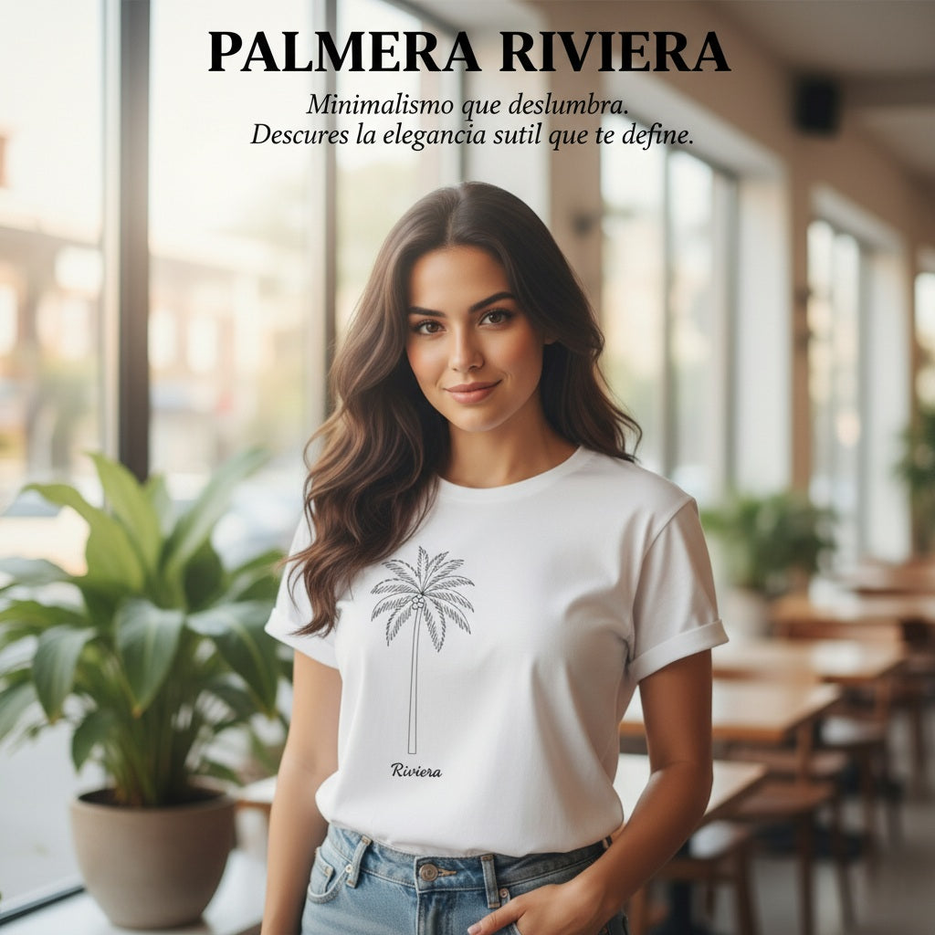 Camiseta de playa elegante mujer blanca algodon diseño palmera