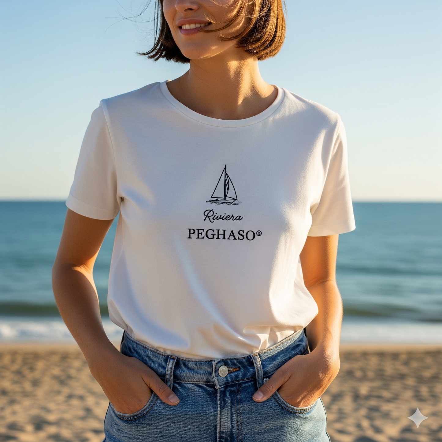 Camiseta elegante de vestir mujer blanca algodon diseño velero