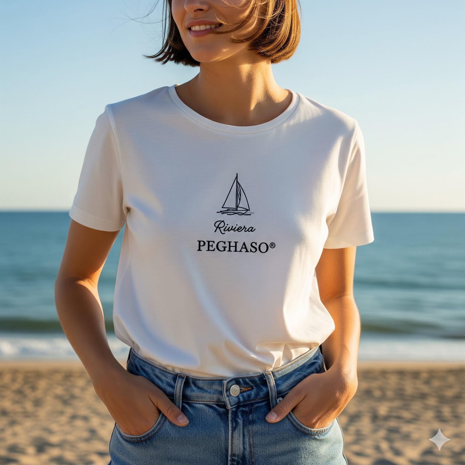 Camiseta elegante de vestir mujer blanca algodon diseño velero