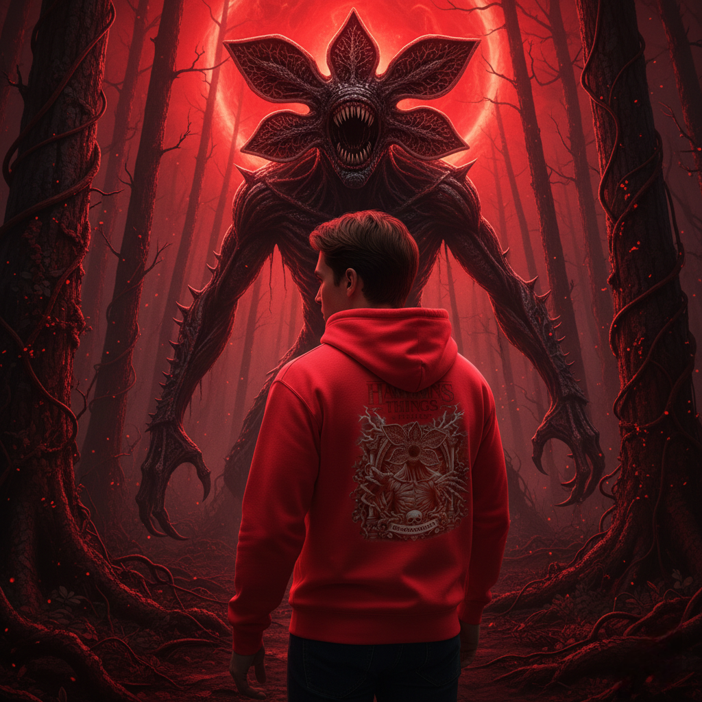 Sudadera roja premium con diseño artístico del Demogorgon de Stranger Things Peghaso