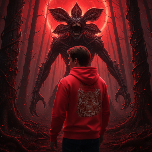 Sudadera roja premium con diseño artístico del Demogorgon de Stranger Things Peghaso