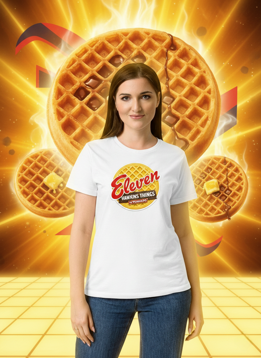 camiseta-eleven-waffle-EGGO-hawkins-Stranger-things-peghaso-blanca