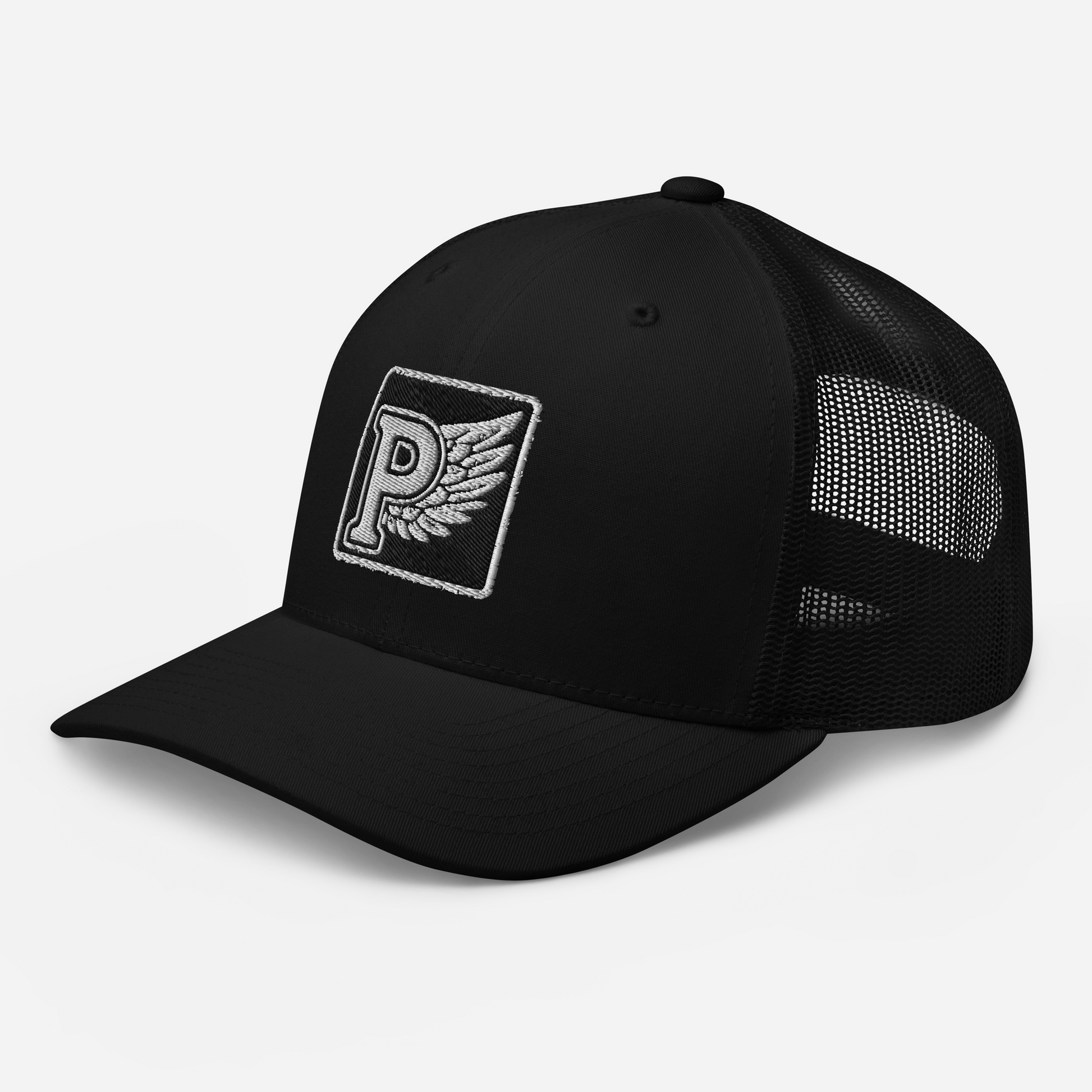 Gorra snapback negra estilo americano con bordado blanco de alas PEGHASO