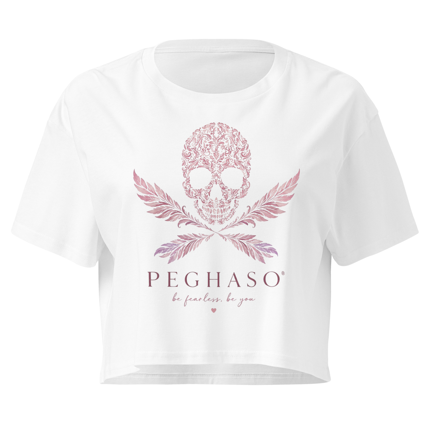 Camiseta Blanca Mujer con Calavera Rosa PEGHASO Streetwear