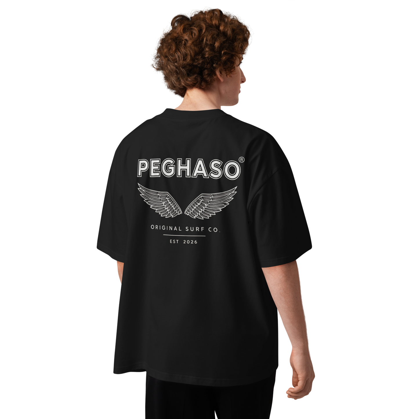 Camiseta oversize negra con diseño gráfico circular retro de Original Surf Co por la espalda PEGHASO
