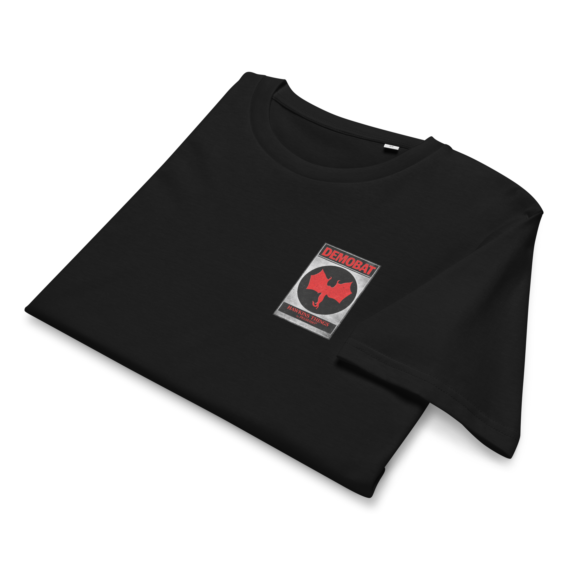 Camiseta negra Demobat logo pecho colección Hawkins Things Peghaso.