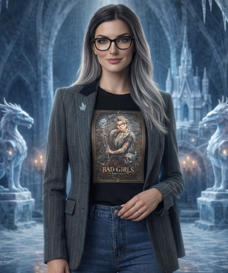 Camiseta FROZEN  DISENY. CAMISETA negra mujer princesa del hielo tatuada con gafas y cetro estilo rebelde colección Bad Girls Peghaso