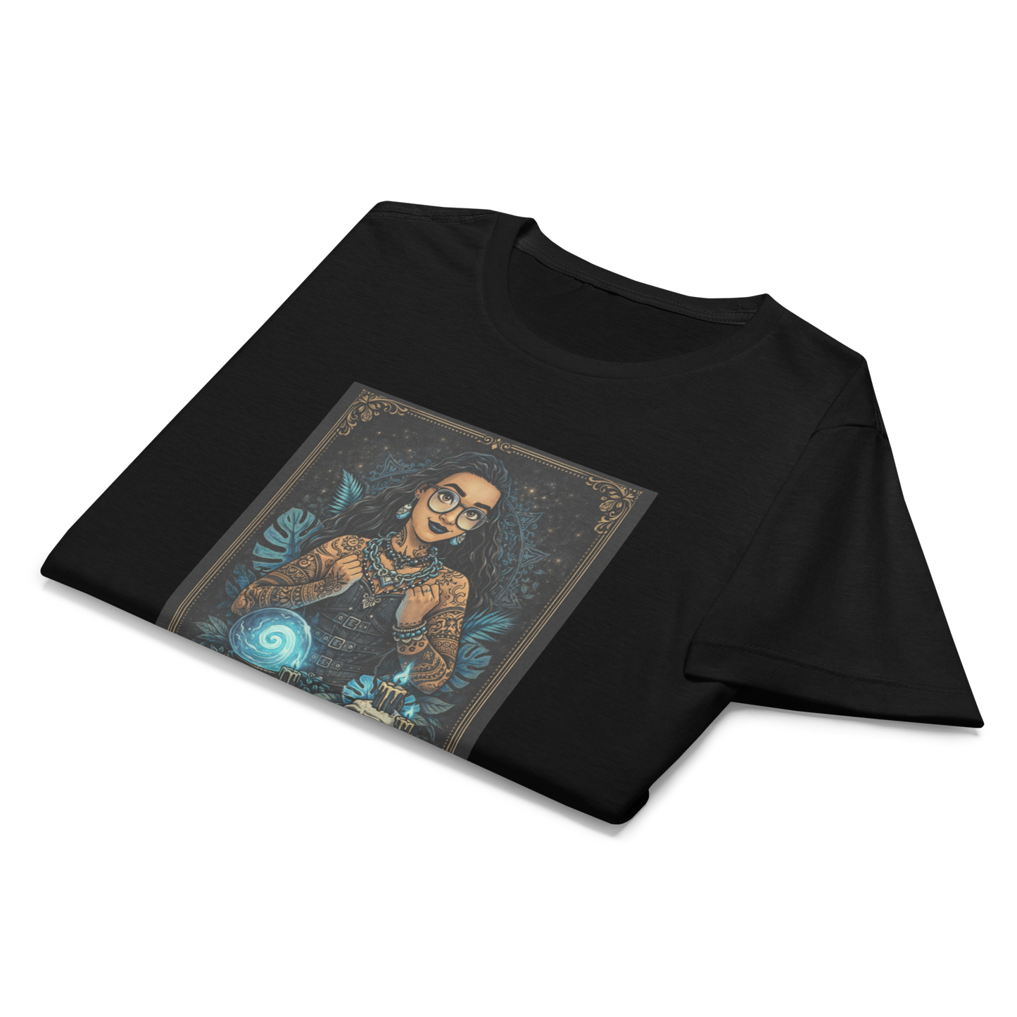 Camiseta negra mujer Moana disney tatuada con anzuelo de Maui estilo guerrera polinesia colección Bad Girls Peghaso.