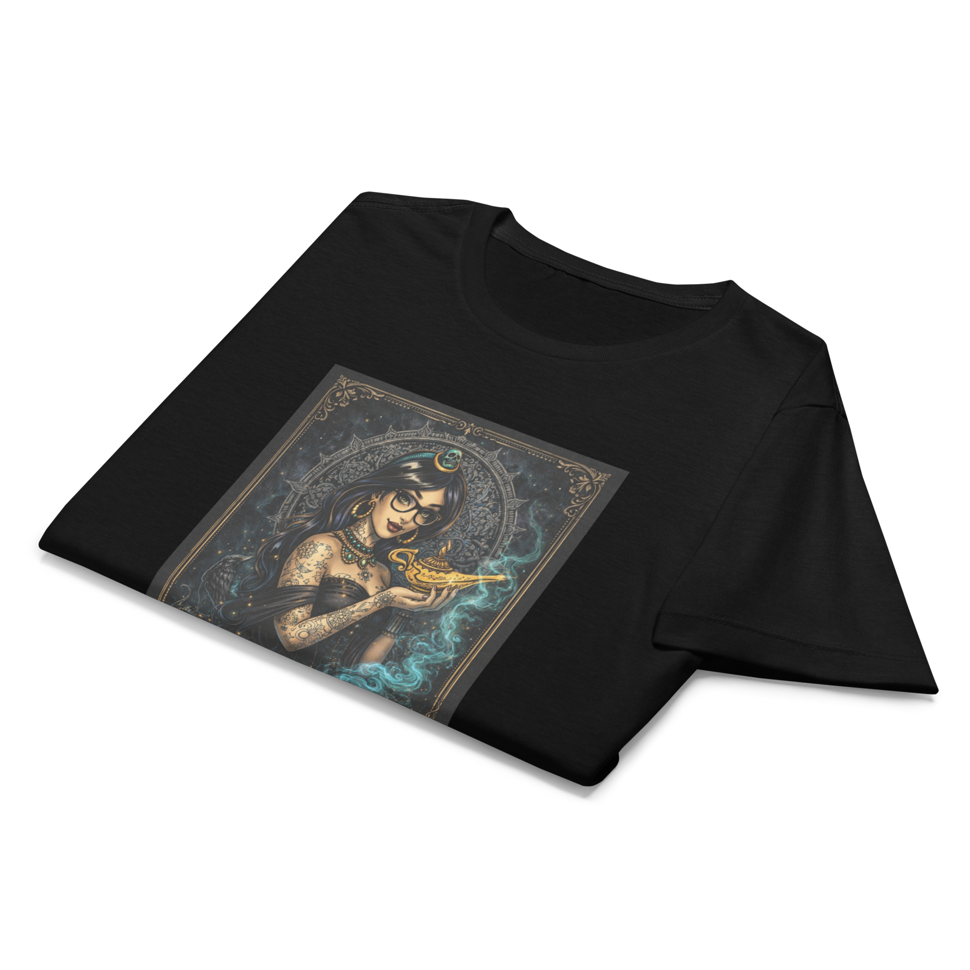 Camiseta de la princesa Jasmine de Disney con tatuajes y lámpara mágica, diseño artístico alternativo para la colección Bad Girls de Peghaso.