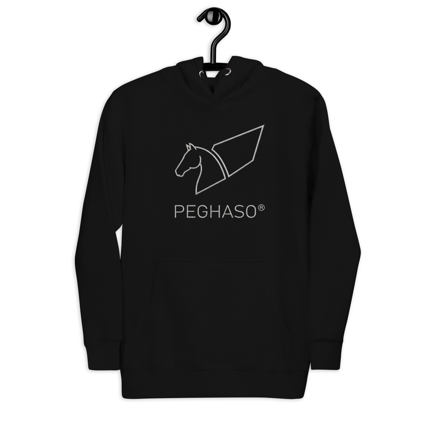 Sudadera Negra Logo PEGHASO | Hoodie Cotton