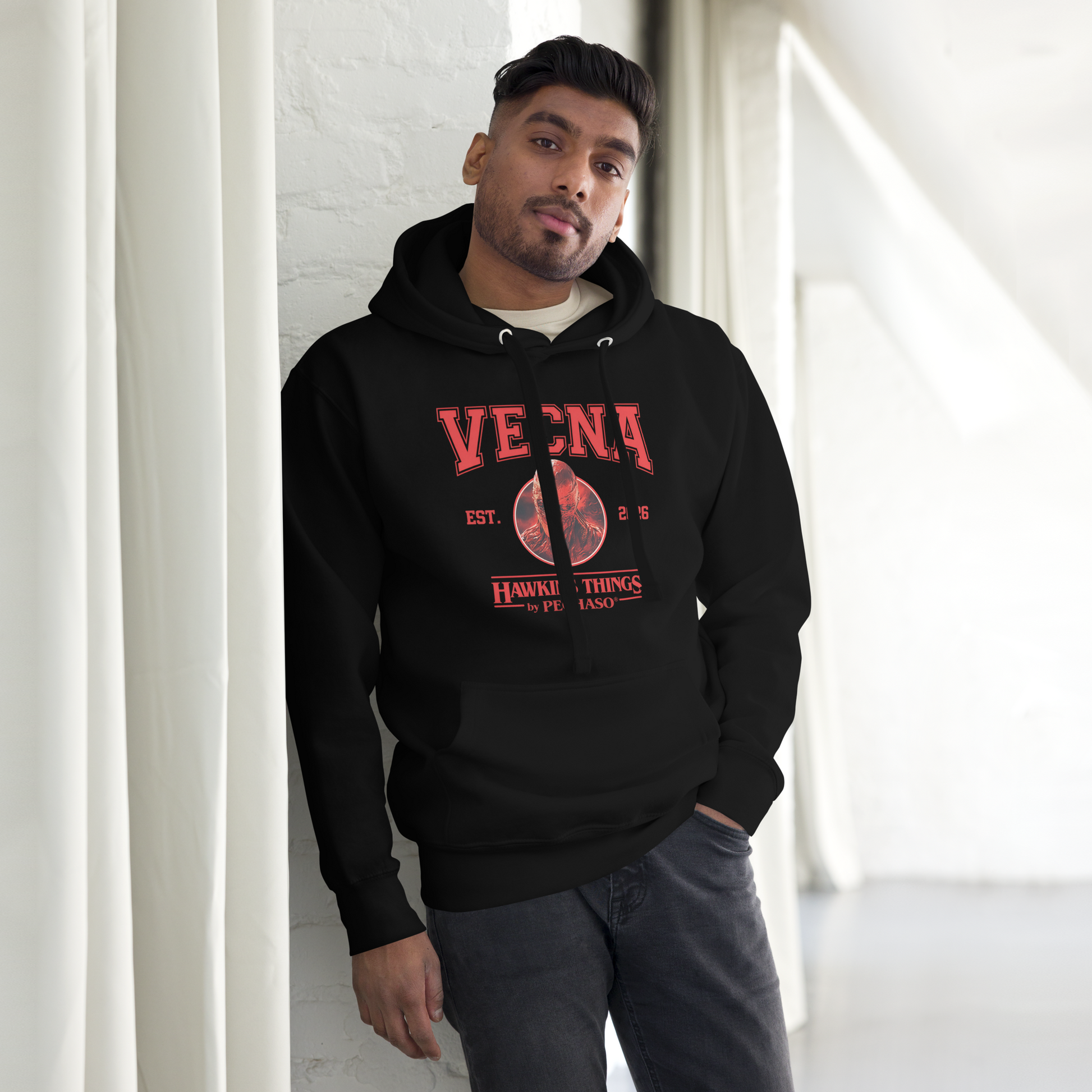 Sudadera con capucha negra de Vecna diseño exclusivo Hawkins Things de PEGHASO