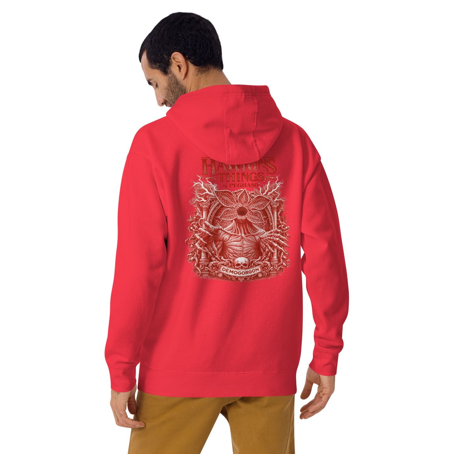 Sudadera roja premium con diseño artístico del Demogorgon de Stranger Things Peghaso