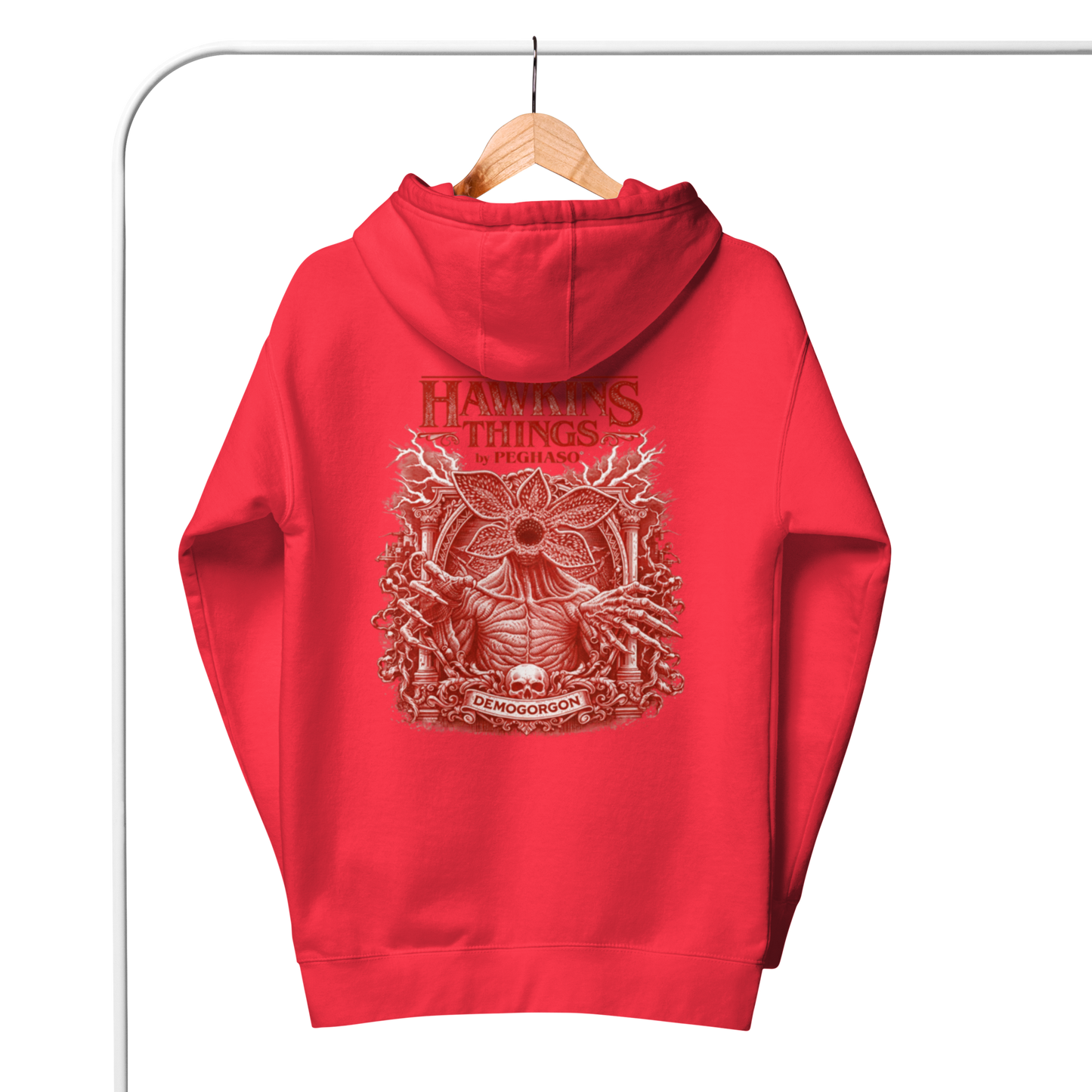 Sudadera roja premium con diseño artístico del Demogorgon de Stranger Things Peghaso