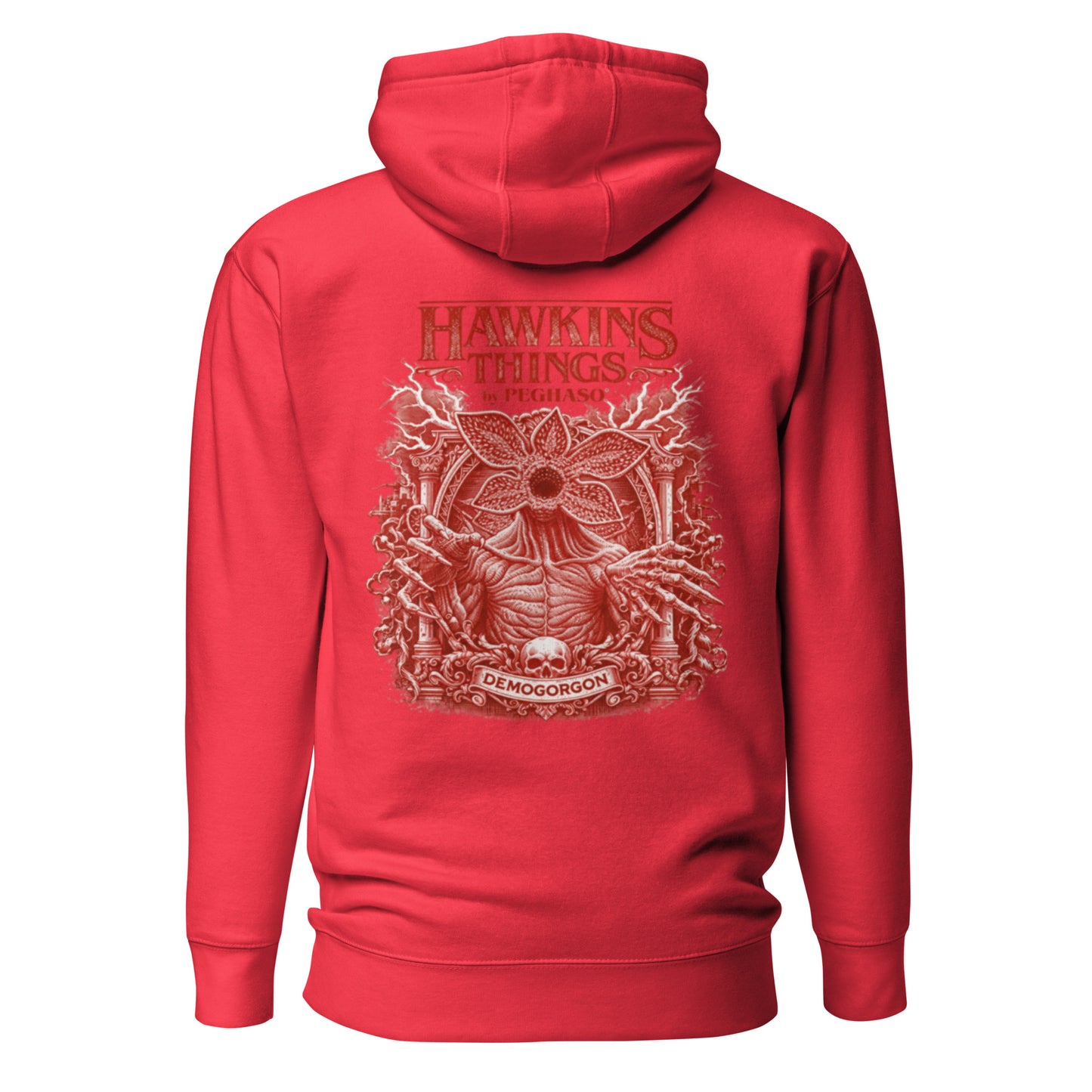 Sudadera roja premium con diseño artístico del Demogorgon de Stranger Things Peghaso