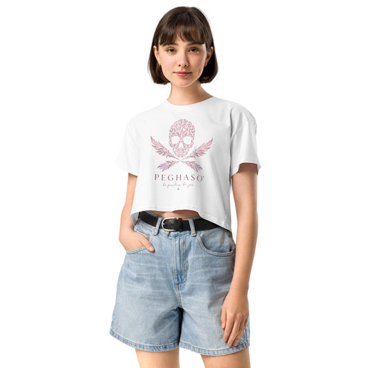 Crop Top Mujer Blanco PEGHASO Skull Pink Moda Urbana Streetwear