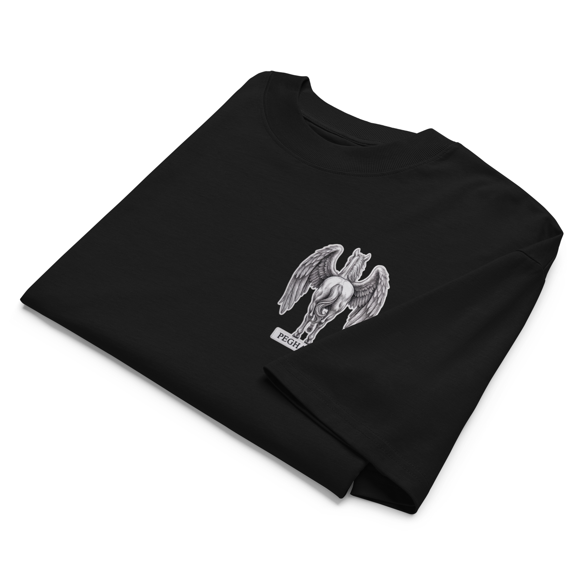 high-neck-oversize-black-tee-minimalist-pegaso-logo-premium-streetwear-peghaso